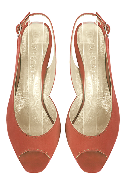 Terracotta orange women's slingback sandals. Square toe. Medium comma heels. Top view - Florence KOOIJMAN